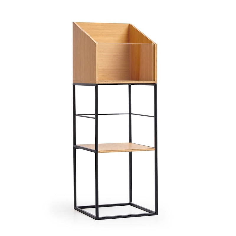 Zijaanzicht van de NorStone Vinyl LP Stand met smalle en hoge constructie